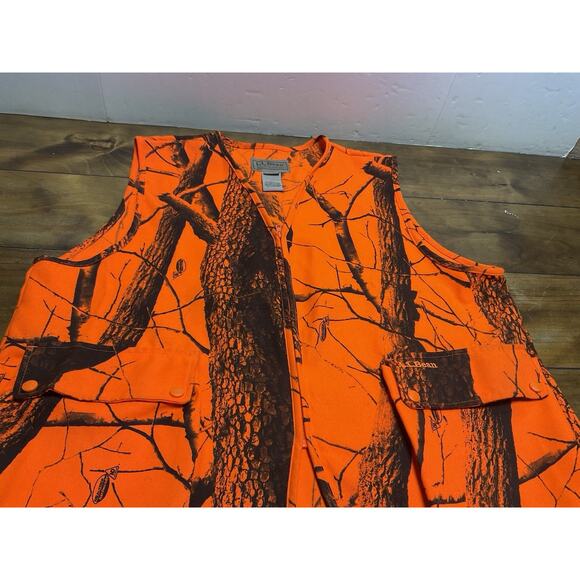 Vintage LL Bean Real Tree Men Vest Large R Orange Camo Hunt Pockets - Picture 4 of 13